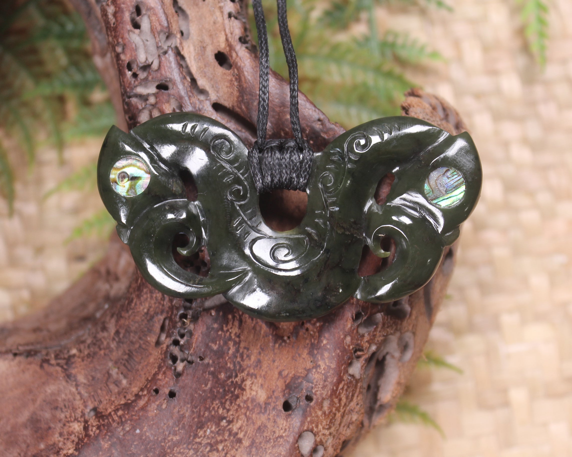 Pekapeka Pendant carved from Rimu Pounamu - NZ Greenstone