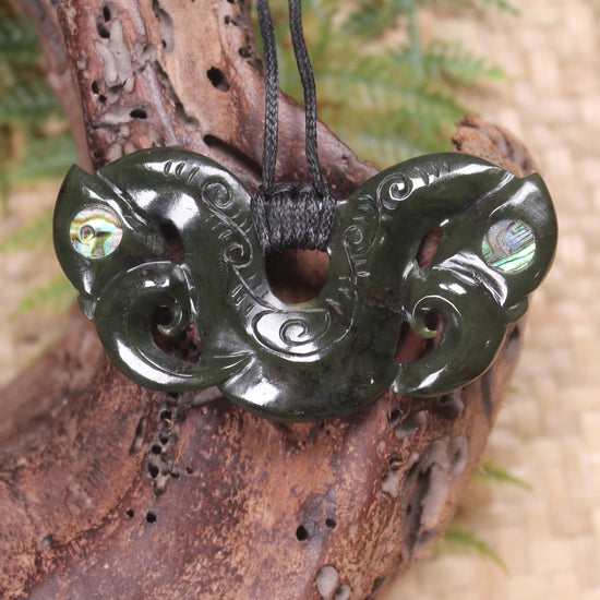 Pekapeka Pendant carved from Rimu Pounamu - NZ Greenstone