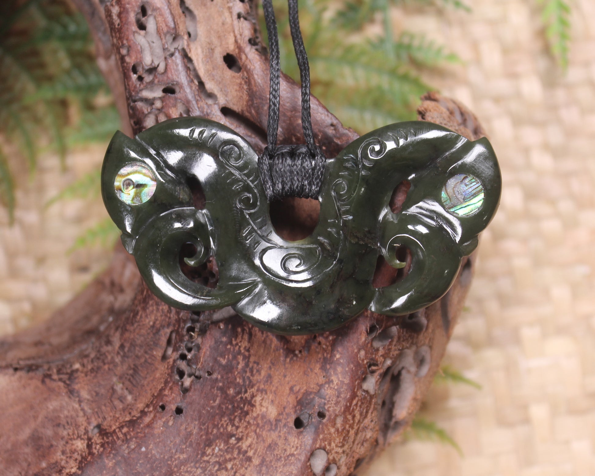 Pekapeka Pendant carved from Rimu Pounamu - NZ Greenstone