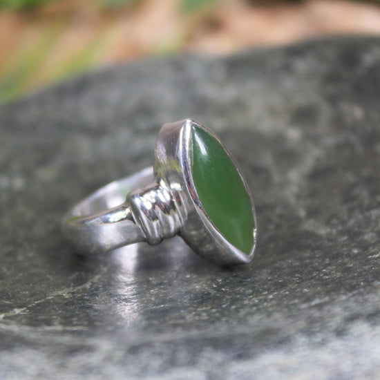 Sterling Silver Hapopo Pounamu Ring - NZ Greenstone