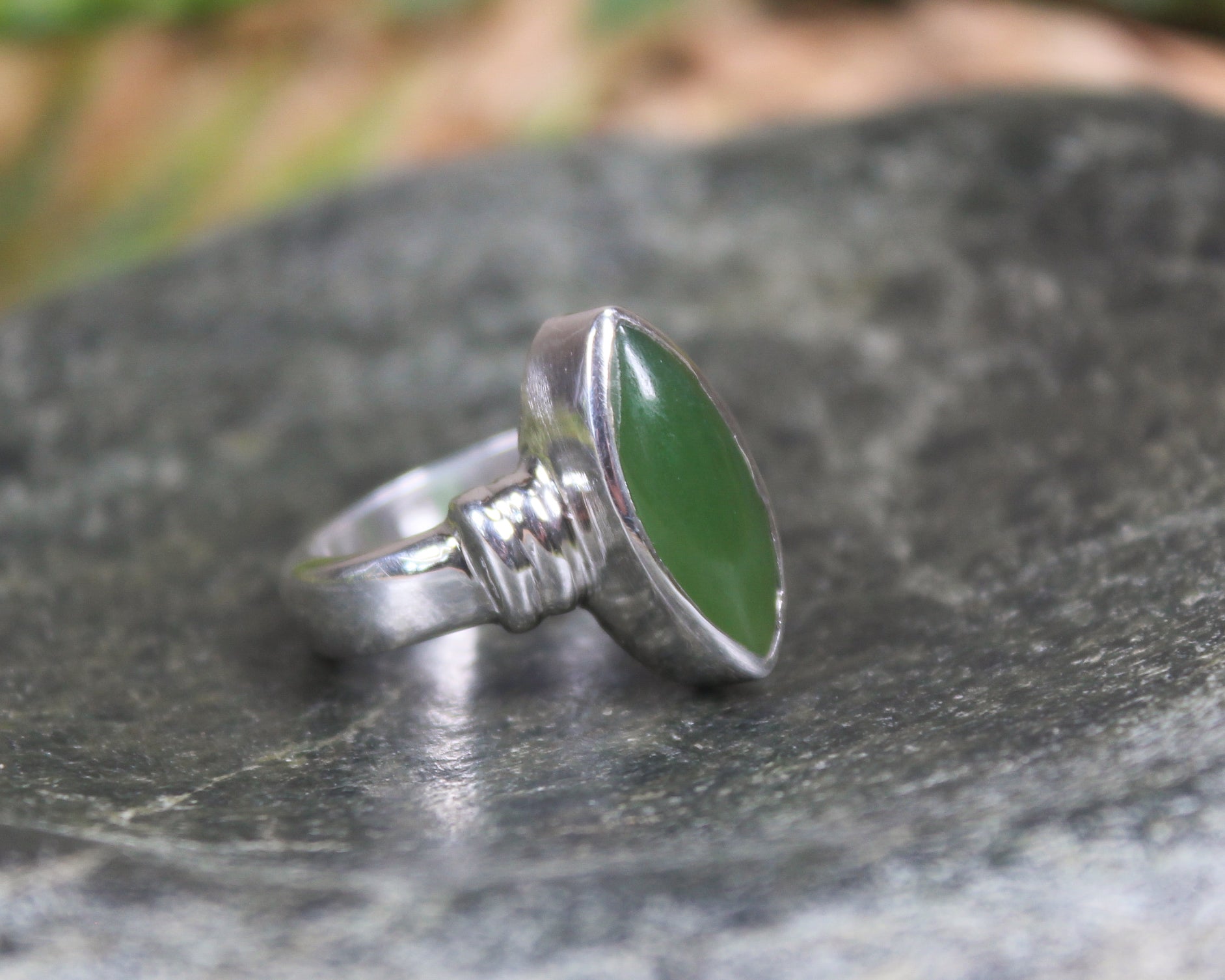 Sterling Silver Hapopo Pounamu Ring - NZ Greenstone