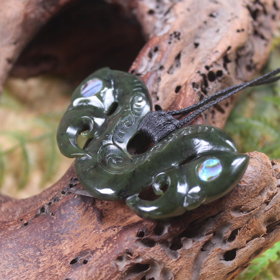 Pekapeka Pendant carved from Rimu Pounamu - NZ Greenstone