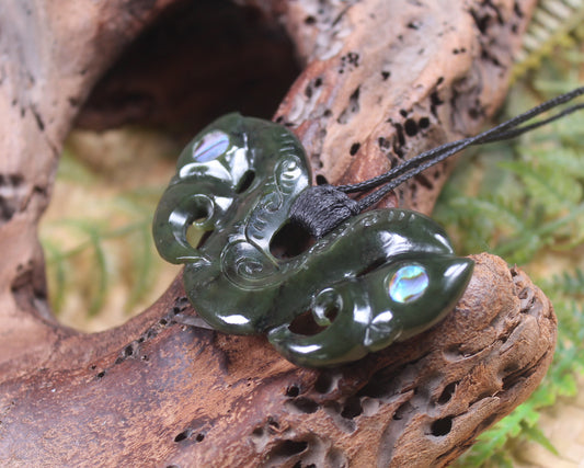Pekapeka Pendant carved from Rimu Pounamu - NZ Greenstone