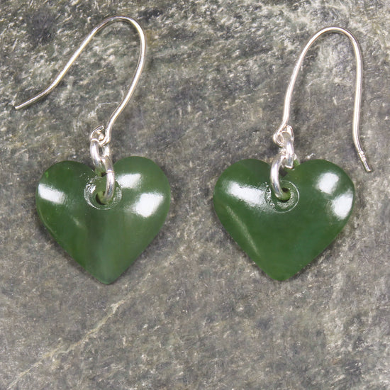 Heart Earrings carved from Hapopo Pounamu - NZ Greenstone