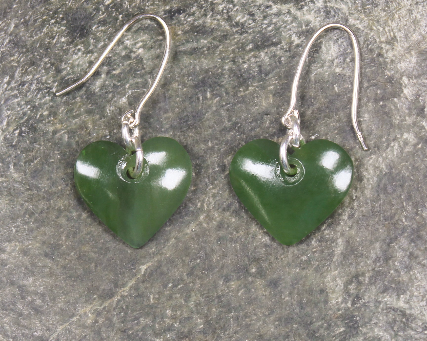 Heart Earrings carved from Hapopo Pounamu - NZ Greenstone
