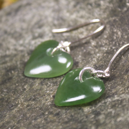 Heart Earrings carved from Hapopo Pounamu - NZ Greenstone