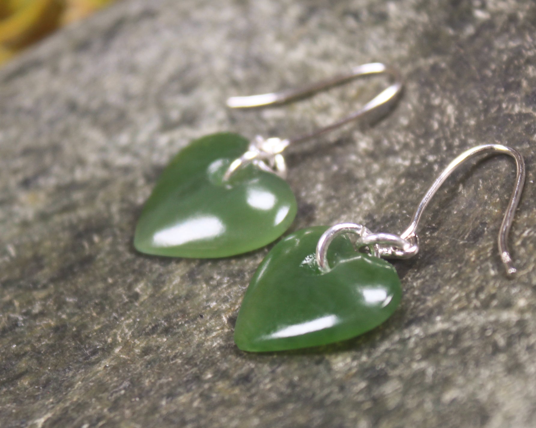 Heart Earrings carved from Hapopo Pounamu - NZ Greenstone