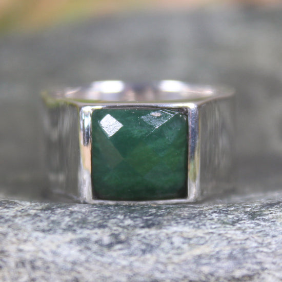 Sterling Silver Kawakawa Pounamu Ring - NZ Greenstone