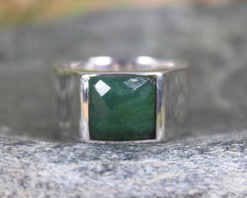Sterling Silver Kawakawa Pounamu Ring - NZ Greenstone
