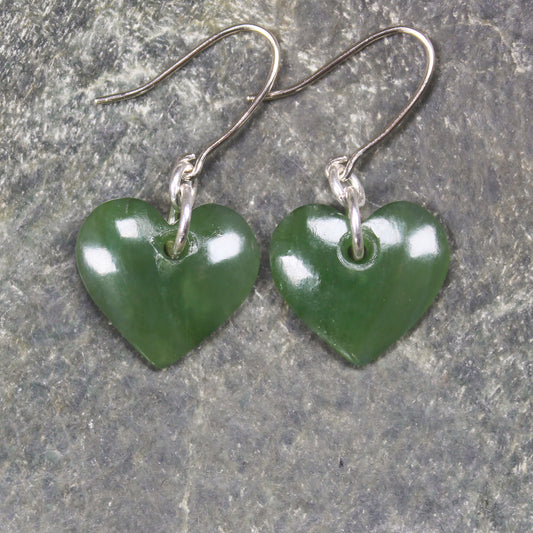Heart Earrings carved from Hapopo Pounamu - NZ Greenstone