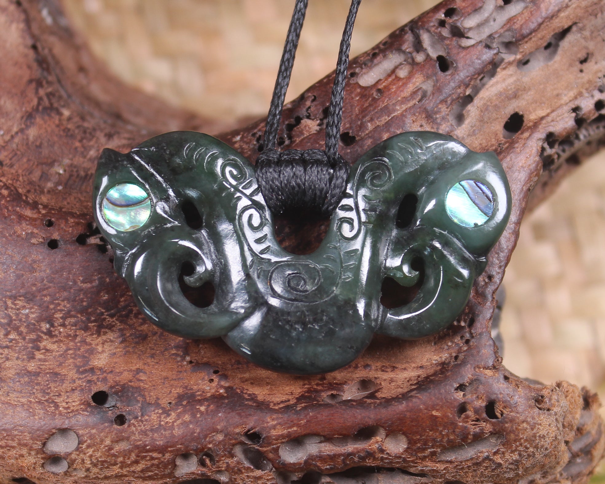 Pekapeka Pendant carved from Rimu Pounamu - NZ Greenstone