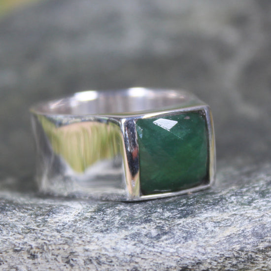 Sterling Silver Kawakawa Pounamu Ring - NZ Greenstone