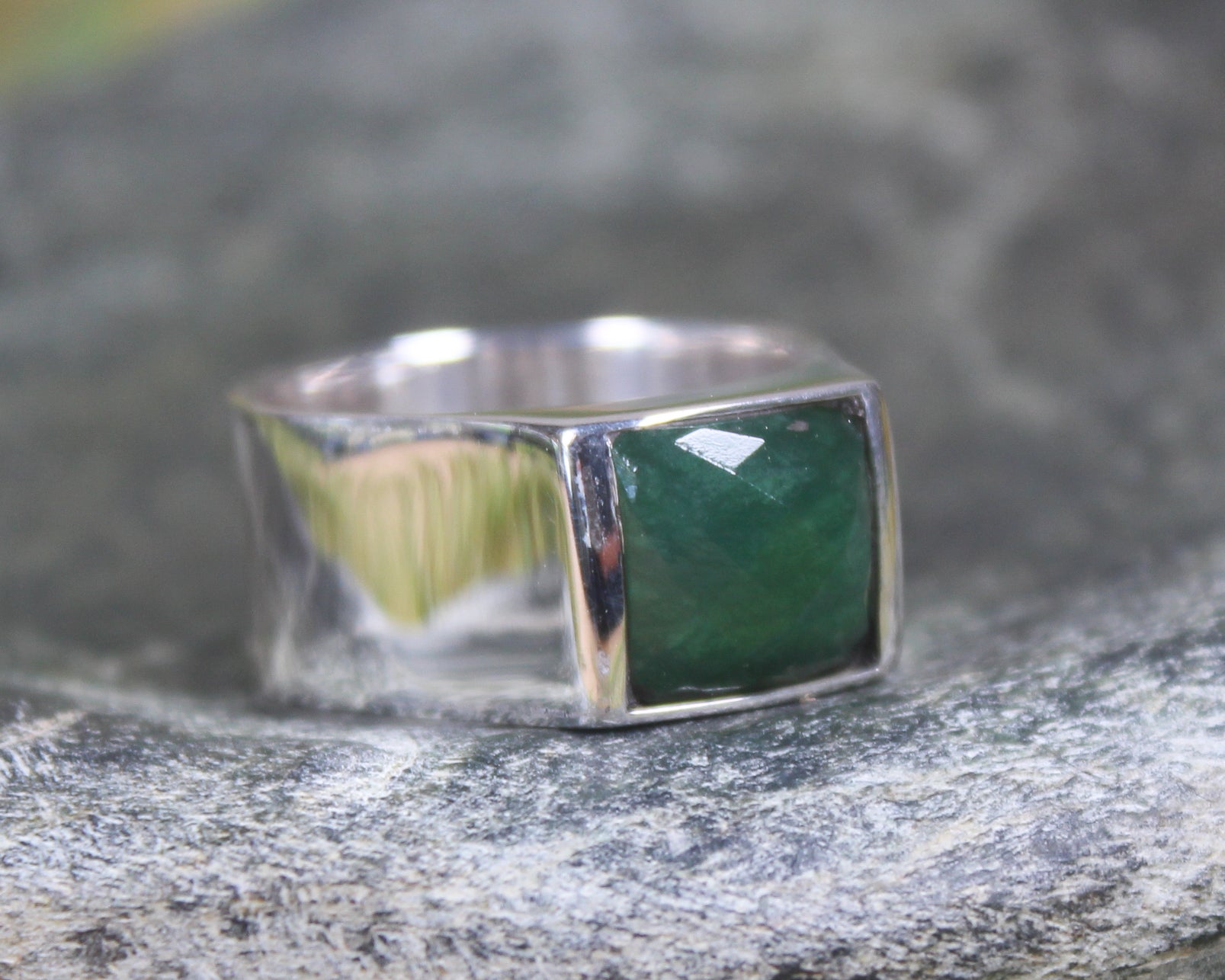 Sterling Silver Kawakawa Pounamu Ring - NZ Greenstone