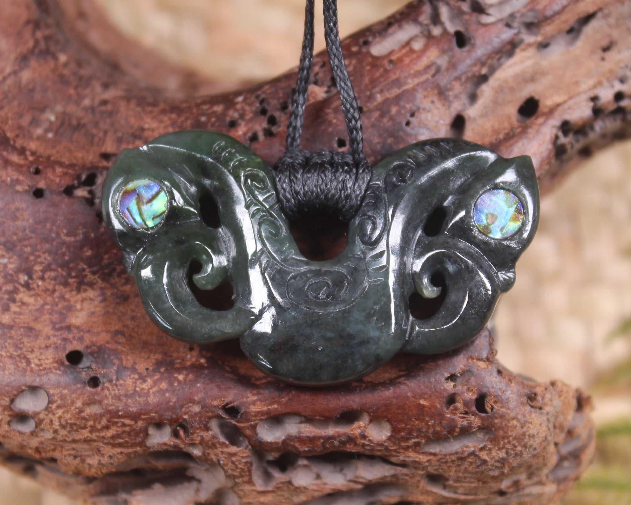 Pekapeka Pendant carved from Rimu Pounamu - NZ Greenstone