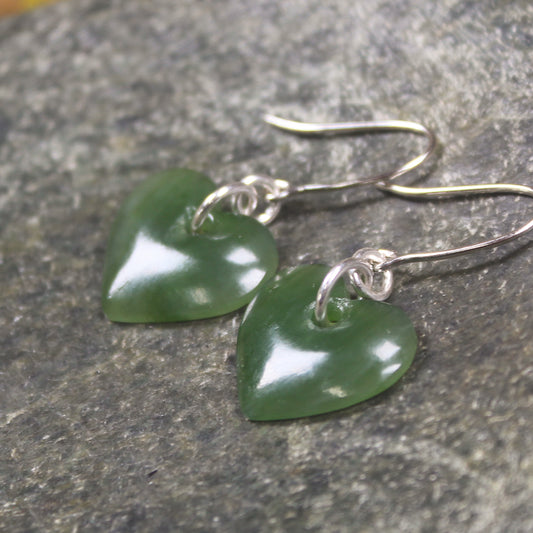Heart Earrings carved from Hapopo Pounamu - NZ Greenstone
