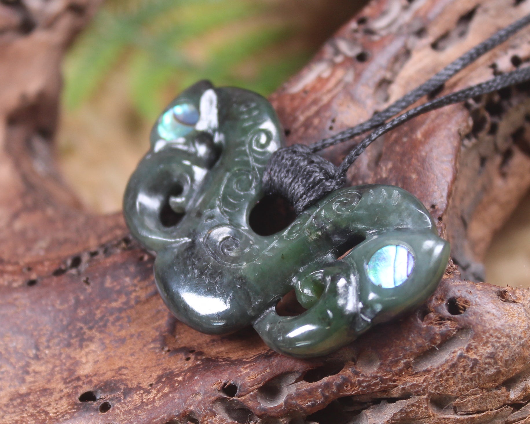 Pekapeka Pendant carved from Rimu Pounamu - NZ Greenstone