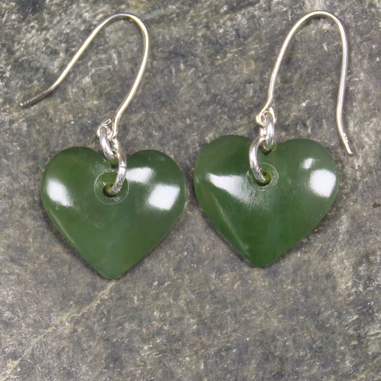 Heart Earrings carved from Hapopo Pounamu - NZ Greenstone