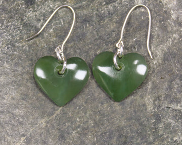 Heart Earrings carved from Hapopo Pounamu - NZ Greenstone