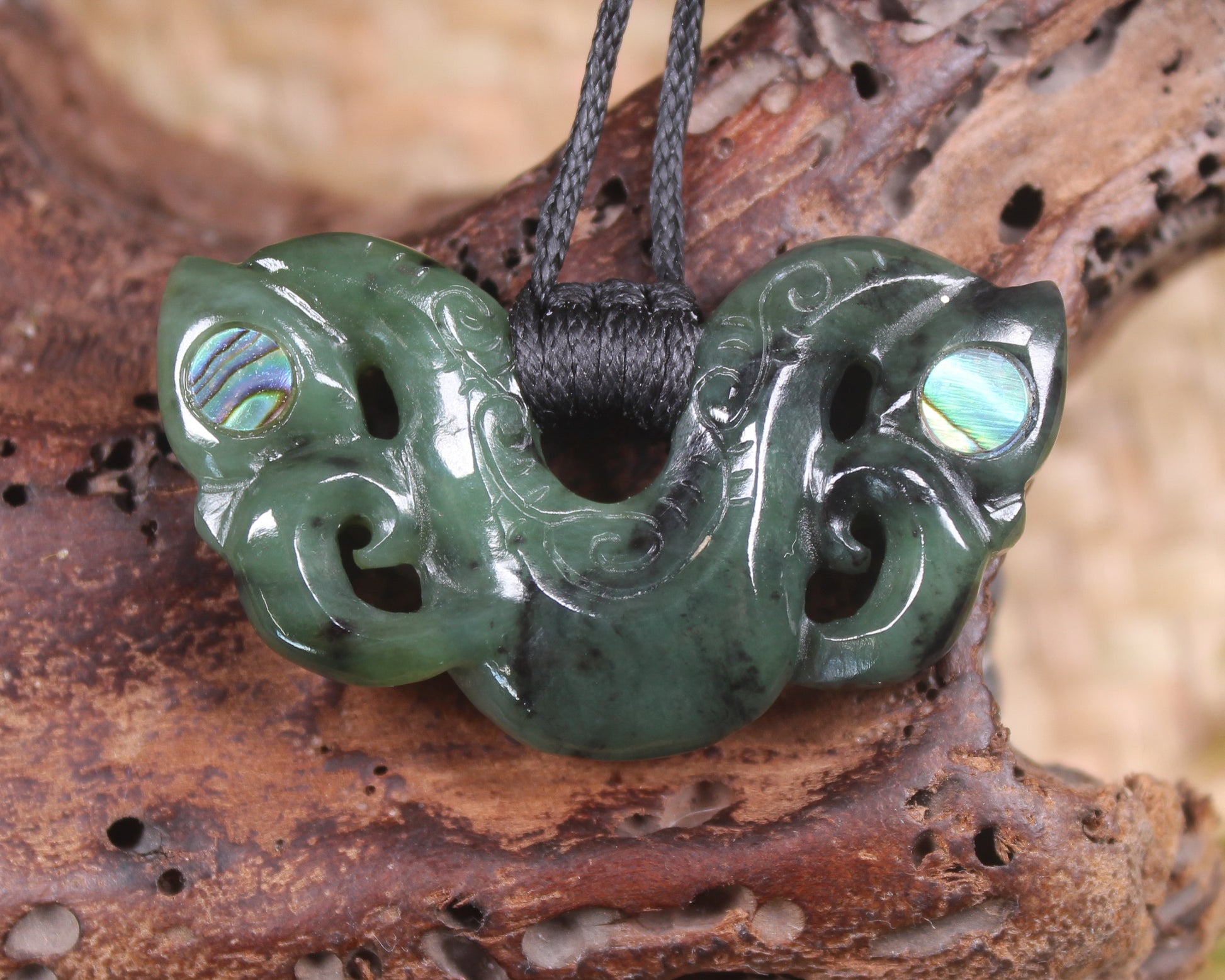 Pekapeka Pendant carved from Rimu Pounamu - NZ Greenstone