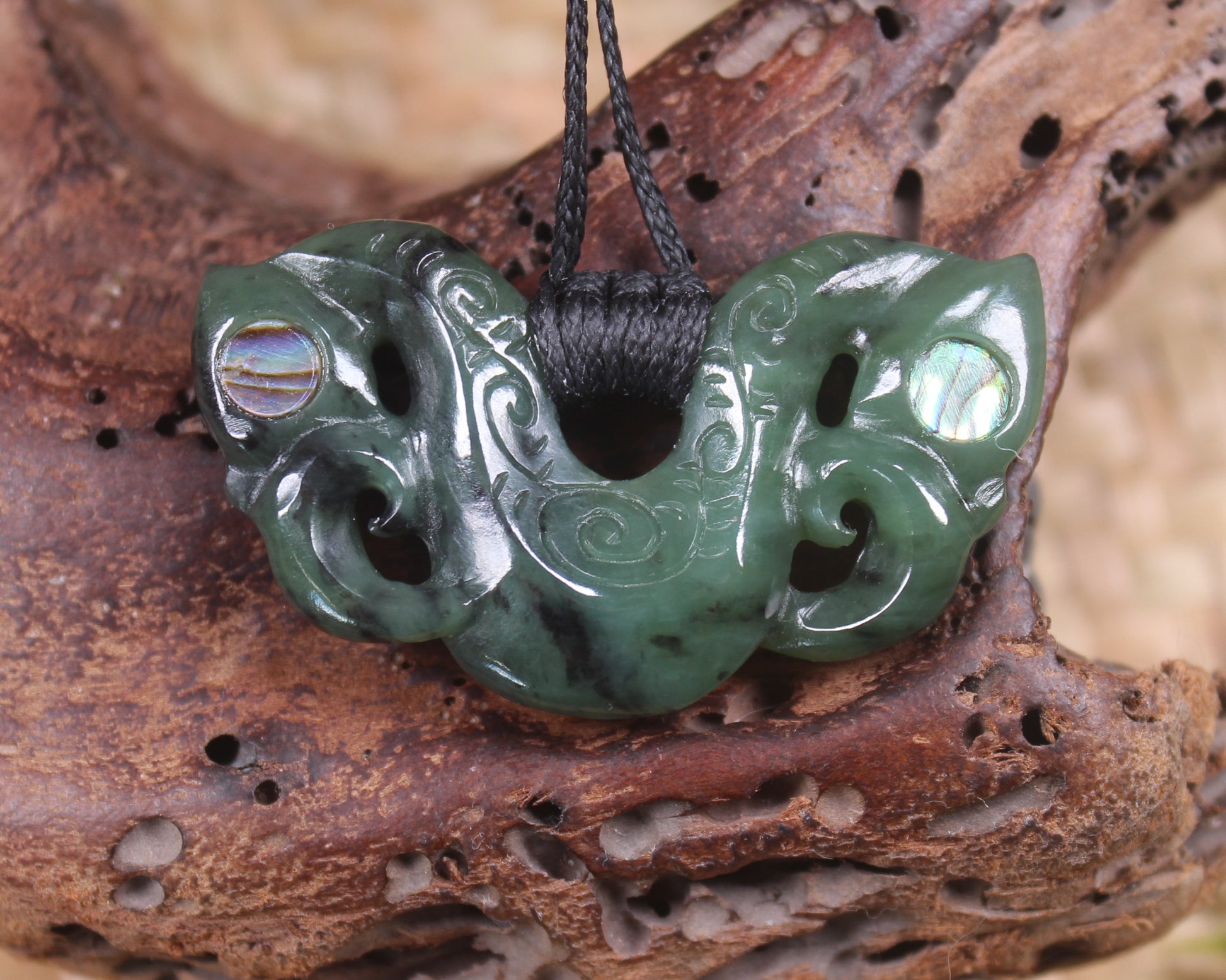 Pekapeka Pendant carved from Rimu Pounamu - NZ Greenstone