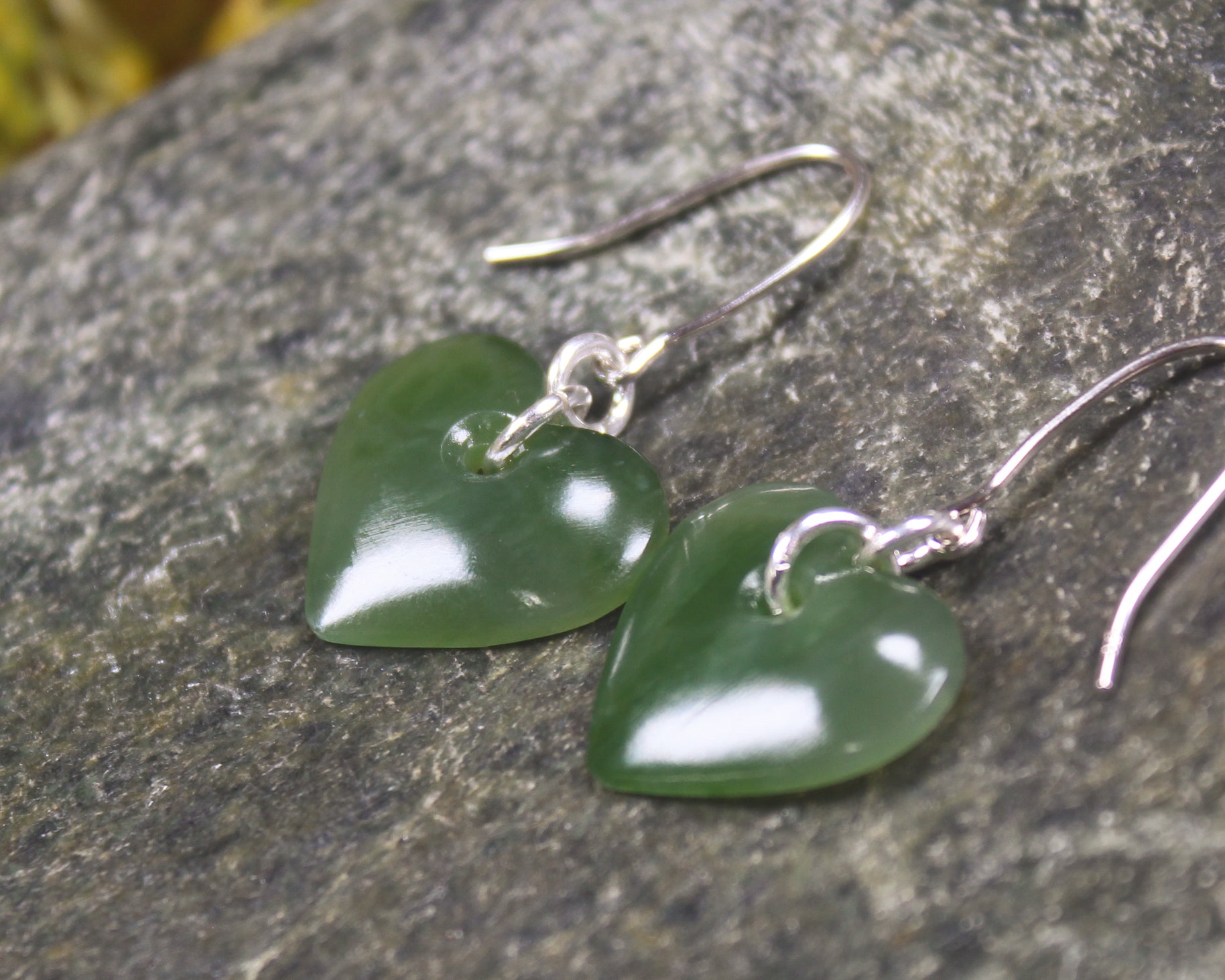Heart Earrings carved from Hapopo Pounamu - NZ Greenstone