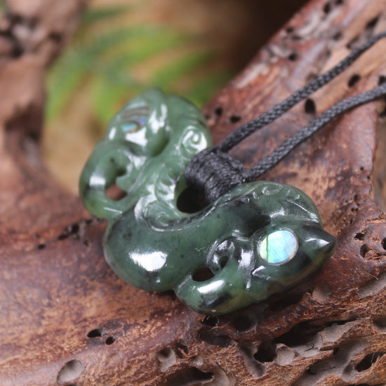 Pekapeka Pendant carved from Rimu Pounamu - NZ Greenstone