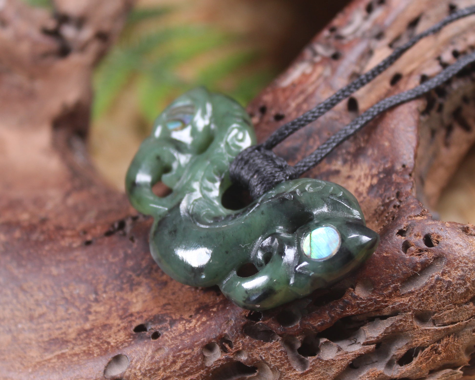 Pekapeka Pendant carved from Rimu Pounamu - NZ Greenstone