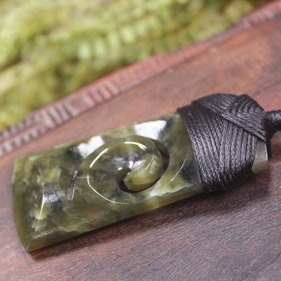 Toki or Adze with Koru Pendant carved from Rimu Pounamu - NZ Greenstone