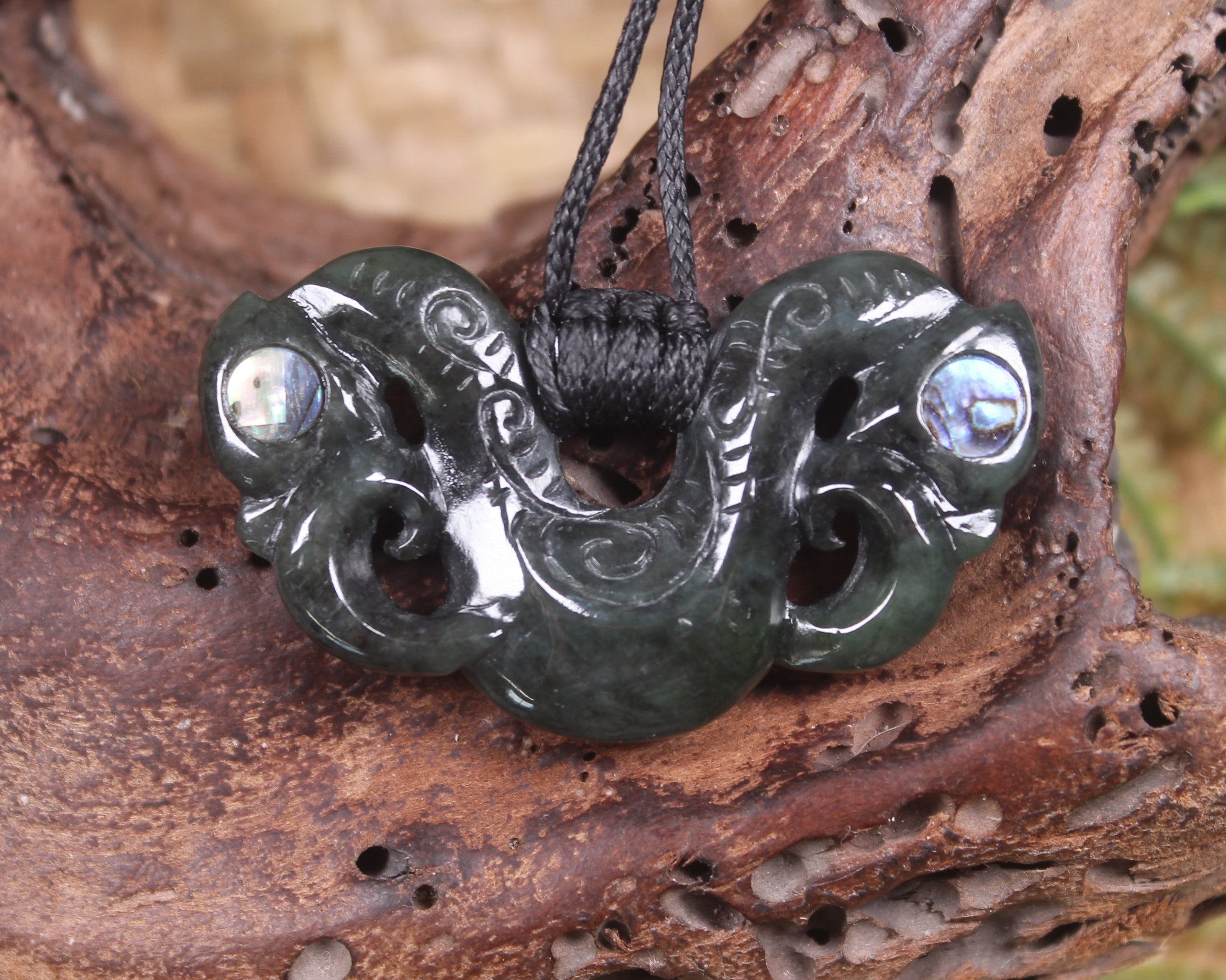Pekapeka Pendant carved from Rimu Pounamu - NZ Greenstone