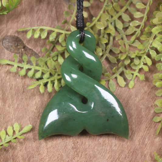 Whale Tail carved from Hapopo Pounamu - NZ Greenstone