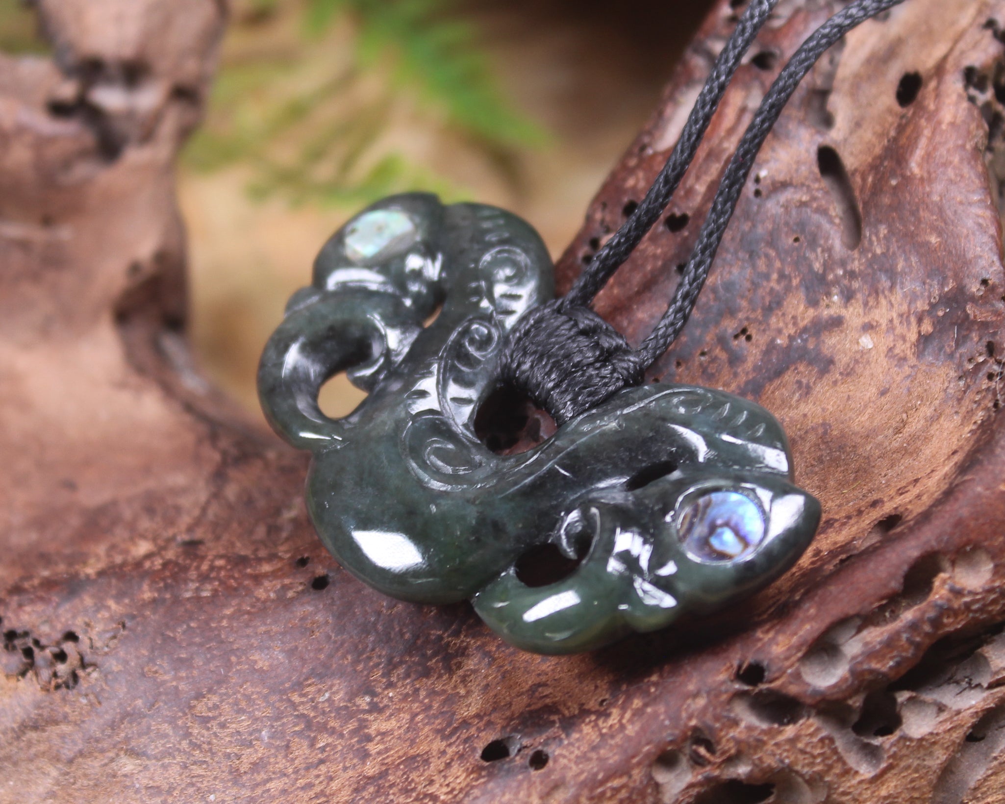 Pekapeka Pendant carved from Rimu Pounamu - NZ Greenstone