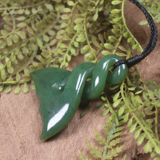 Whale Tail carved from Hapopo Pounamu - NZ Greenstone