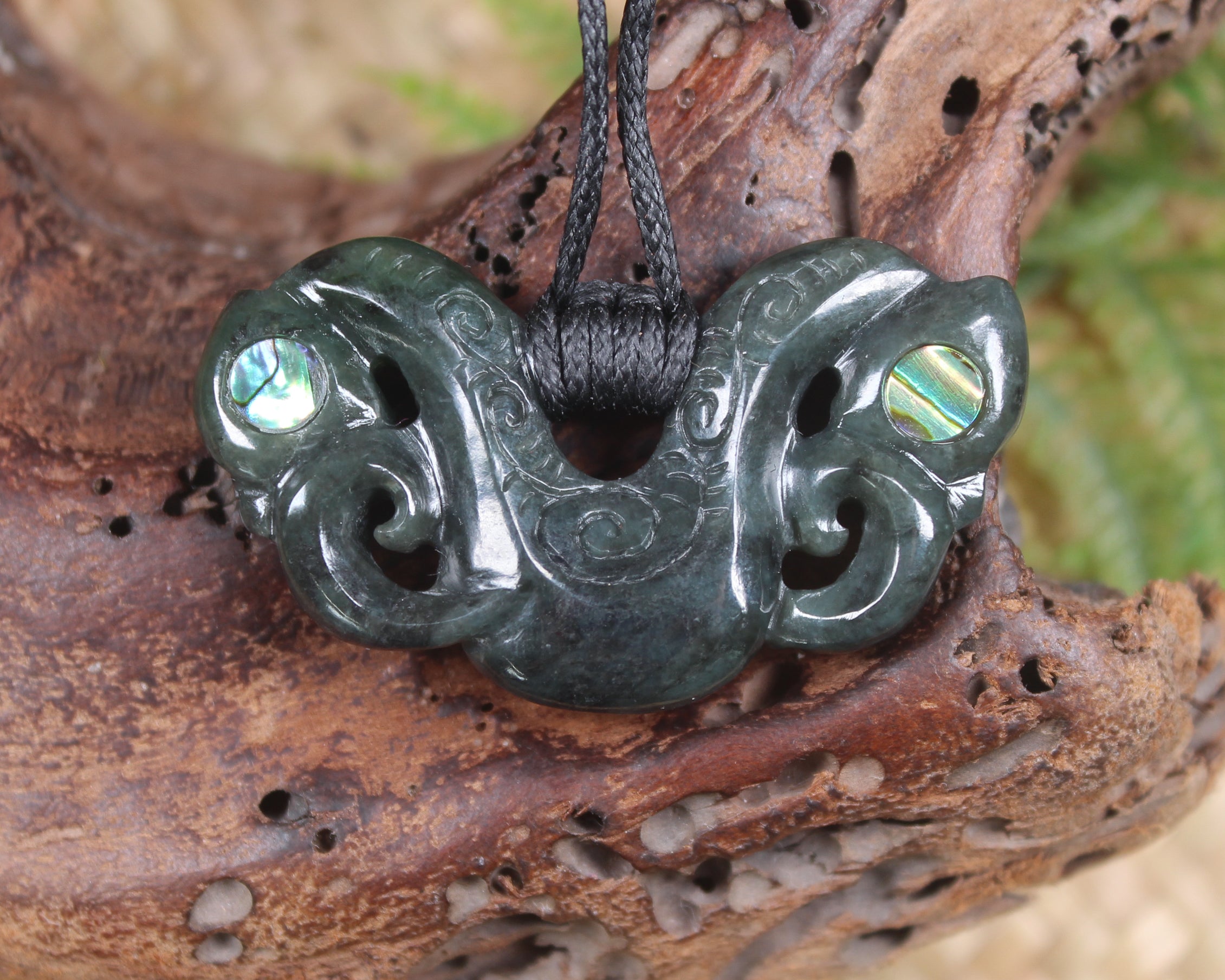 Pekapeka Pendant carved from Rimu Pounamu - NZ Greenstone