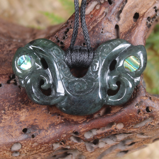 Pekapeka Pendant carved from Rimu Pounamu - NZ Greenstone