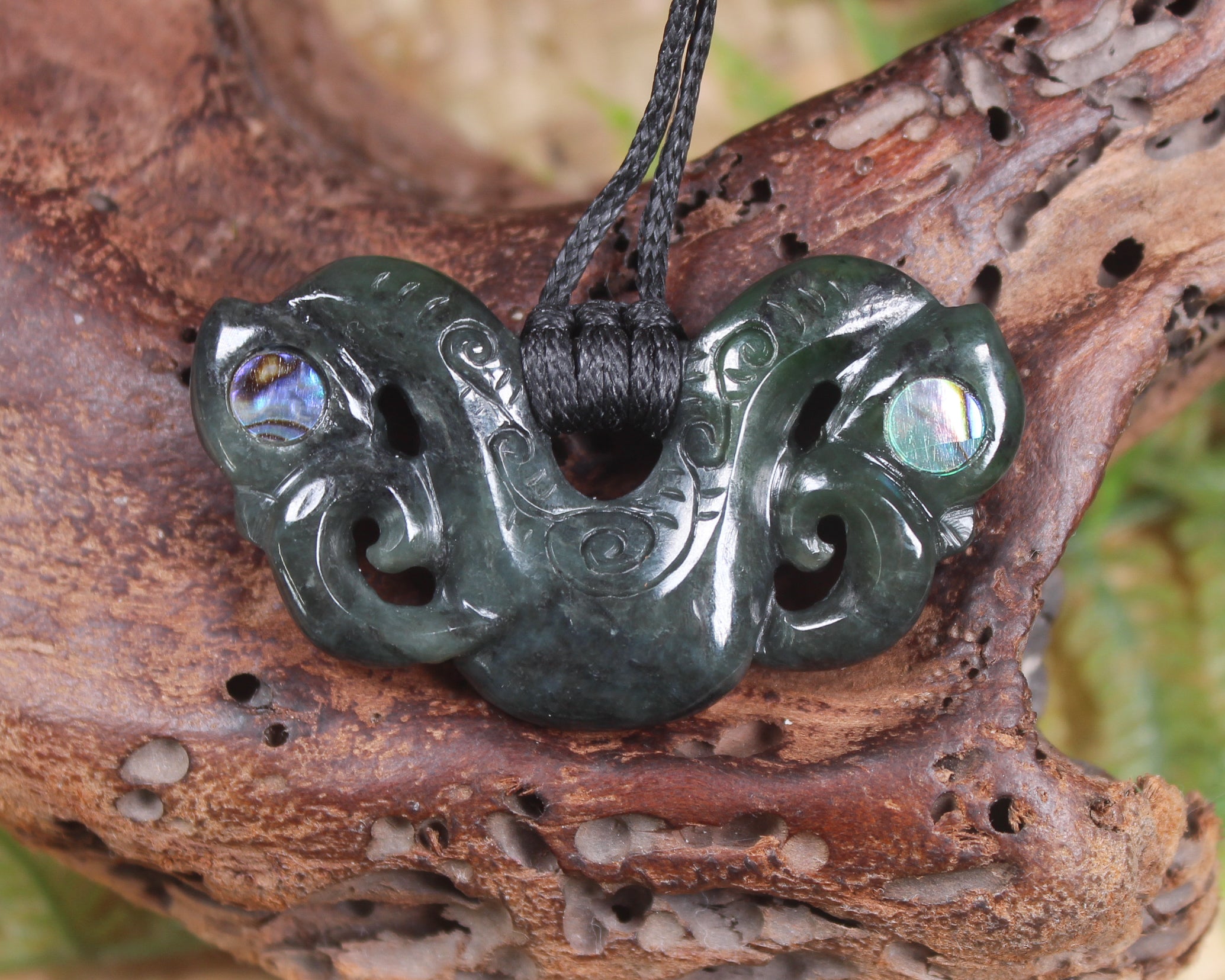 Pekapeka Pendant carved from Rimu Pounamu - NZ Greenstone