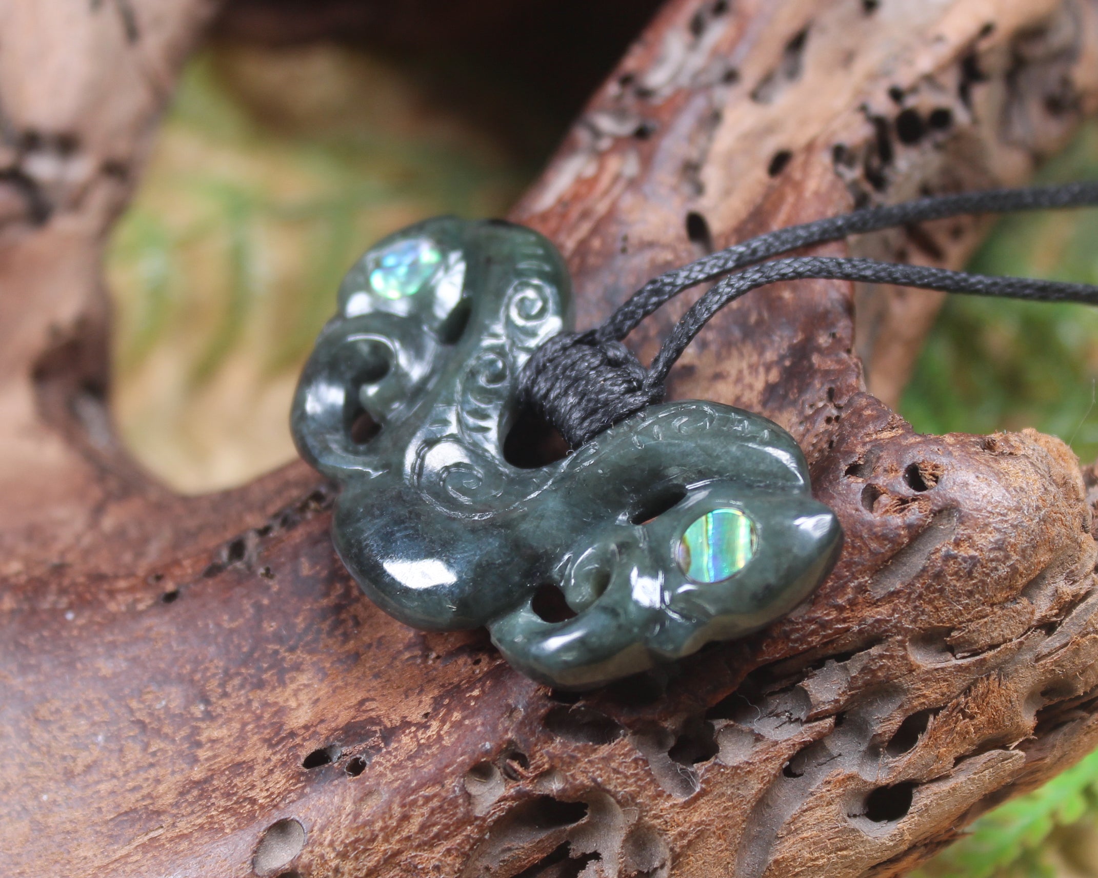 Pekapeka Pendant carved from Rimu Pounamu - NZ Greenstone