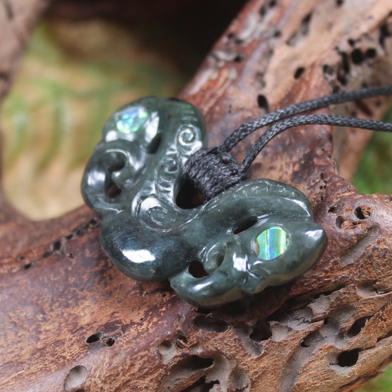 Pekapeka Pendant carved from Rimu Pounamu - NZ Greenstone