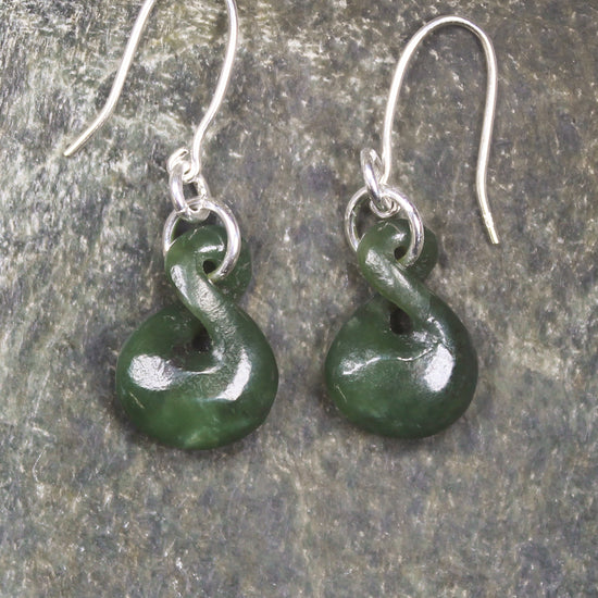 Twist Earrings carved from Kawakawa Pounamu - NZ Greenstone