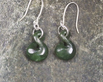 Twist Earrings carved from Kawakawa Pounamu - NZ Greenstone