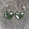 Heart Earrings carved from Kawakawa Pounamu - NZ Greenstone