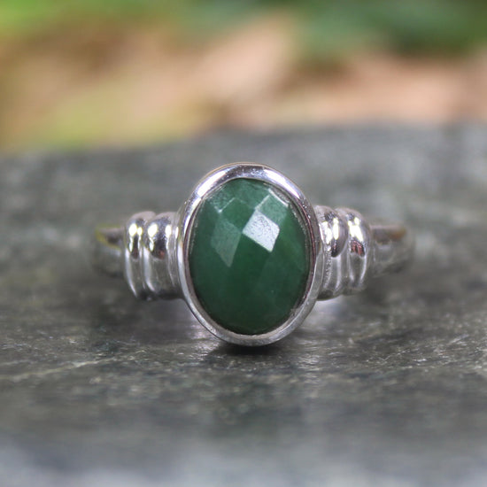 Sterling Silver Kawakawa Pounamu Ring - NZ Greenstone