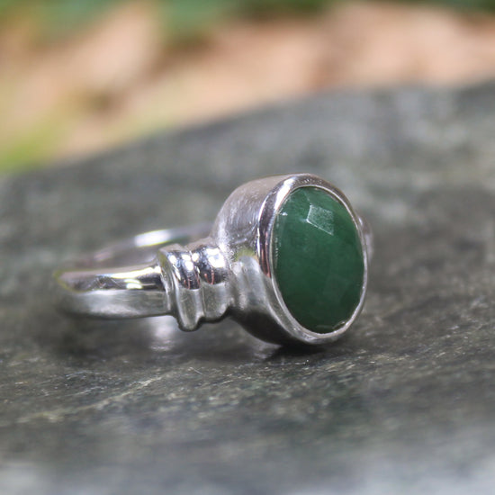 Sterling Silver Kawakawa Pounamu Ring - NZ Greenstone