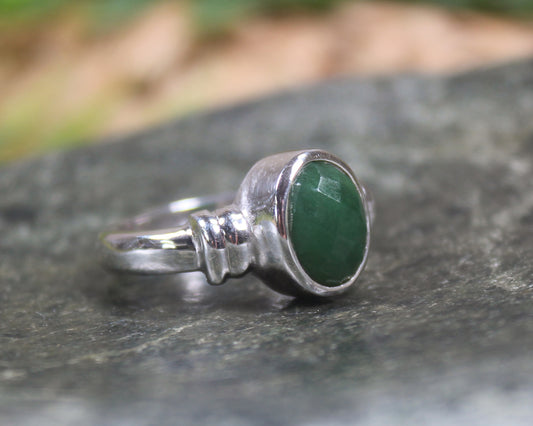 Sterling Silver Kawakawa Pounamu Ring - NZ Greenstone