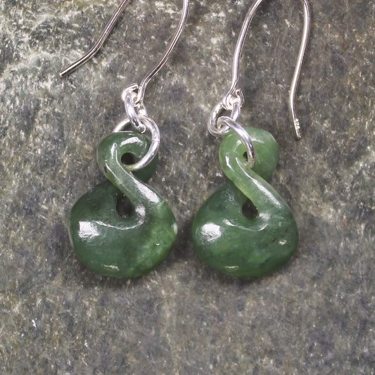 Twist Earrings carved from Hapopo Pounamu - NZ Greenstone