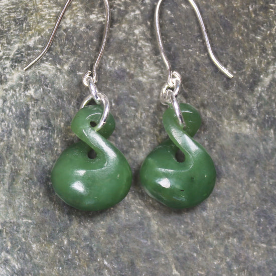 Twist Earrings carved from Hapopo Pounamu - NZ Greenstone