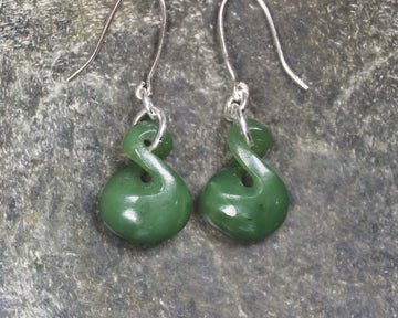 Twist Earrings carved from Hapopo Pounamu - NZ Greenstone