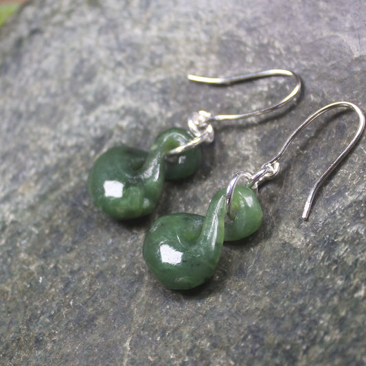 Twist Earrings carved from Hapopo Pounamu - NZ Greenstone