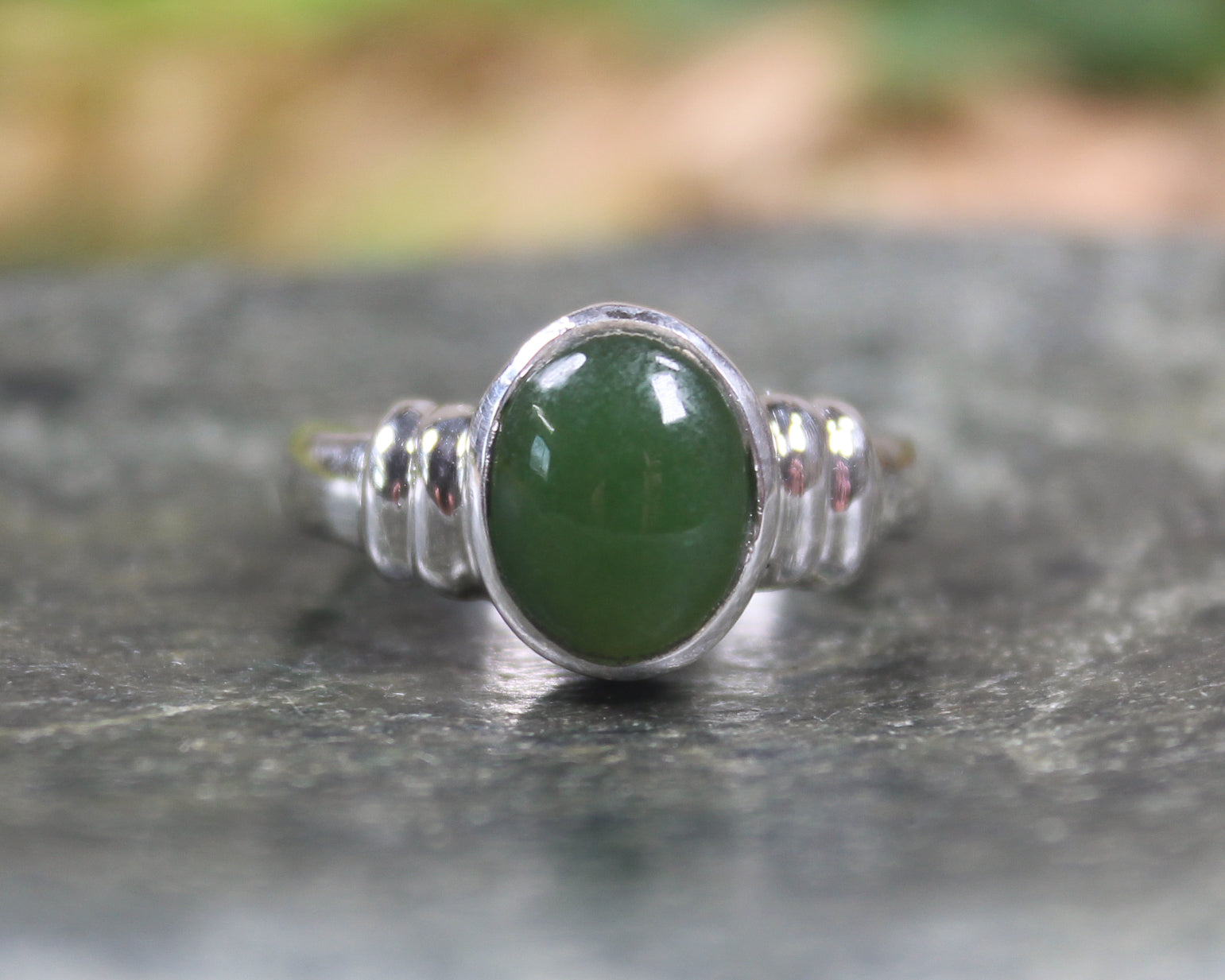 Sterling Silver Kawakawa Pounamu Ring - NZ Greenstone