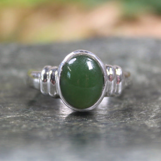 Sterling Silver Kawakawa Pounamu Ring - NZ Greenstone