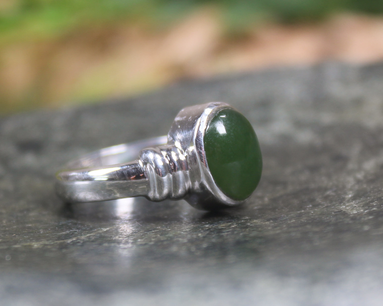 Sterling Silver Kawakawa Pounamu Ring - NZ Greenstone